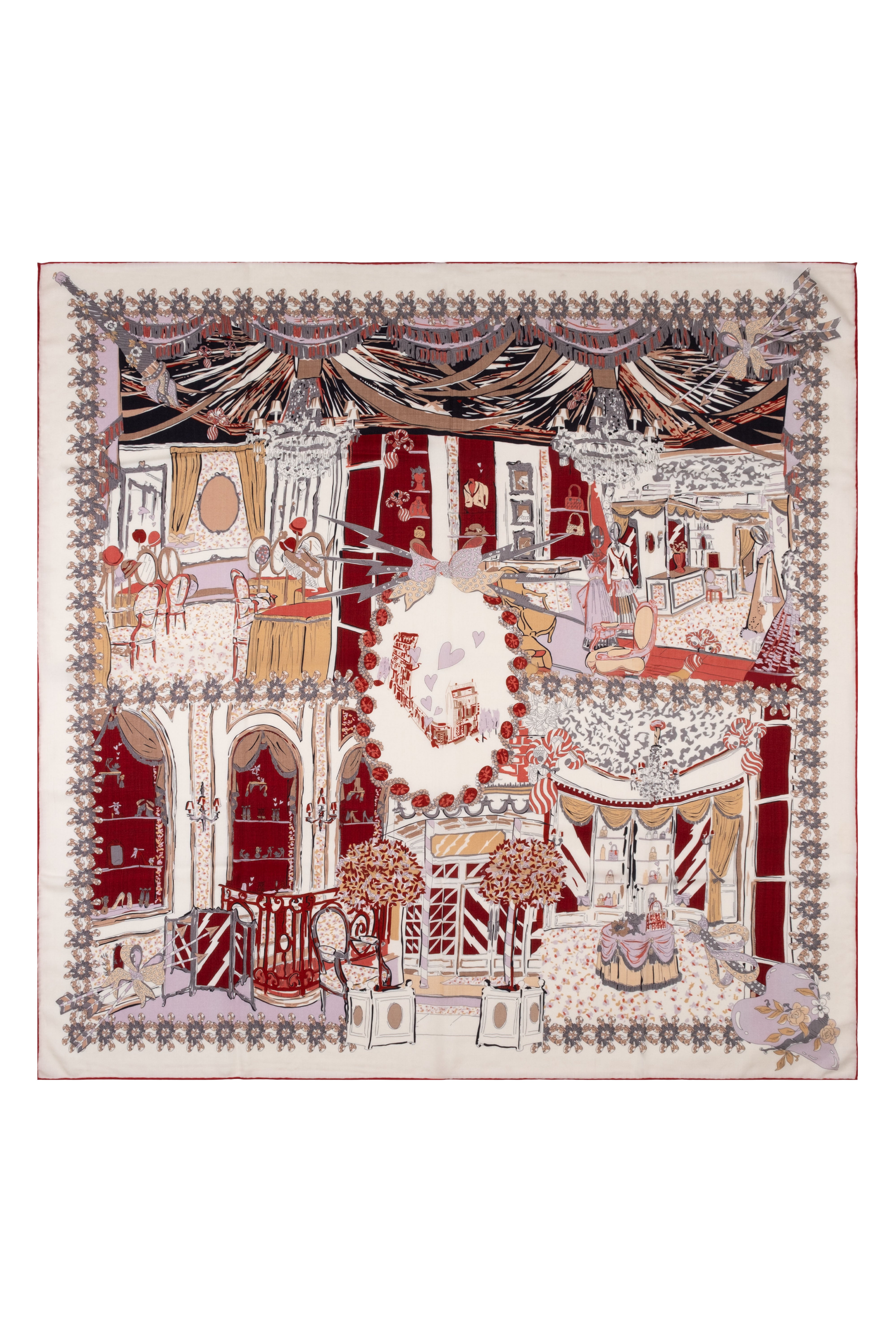 Beyaz Kahve Linda Kaşmir Desenli Kare Eşarp 140x140  cm