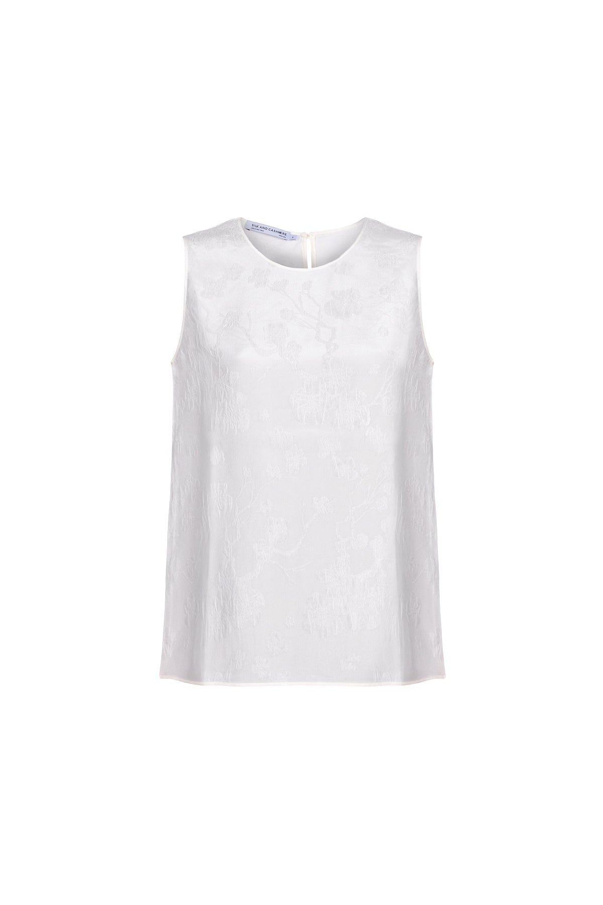 Ekru Toscana Saf İpek Yuvarlak Yaka Kolsuz Bluz