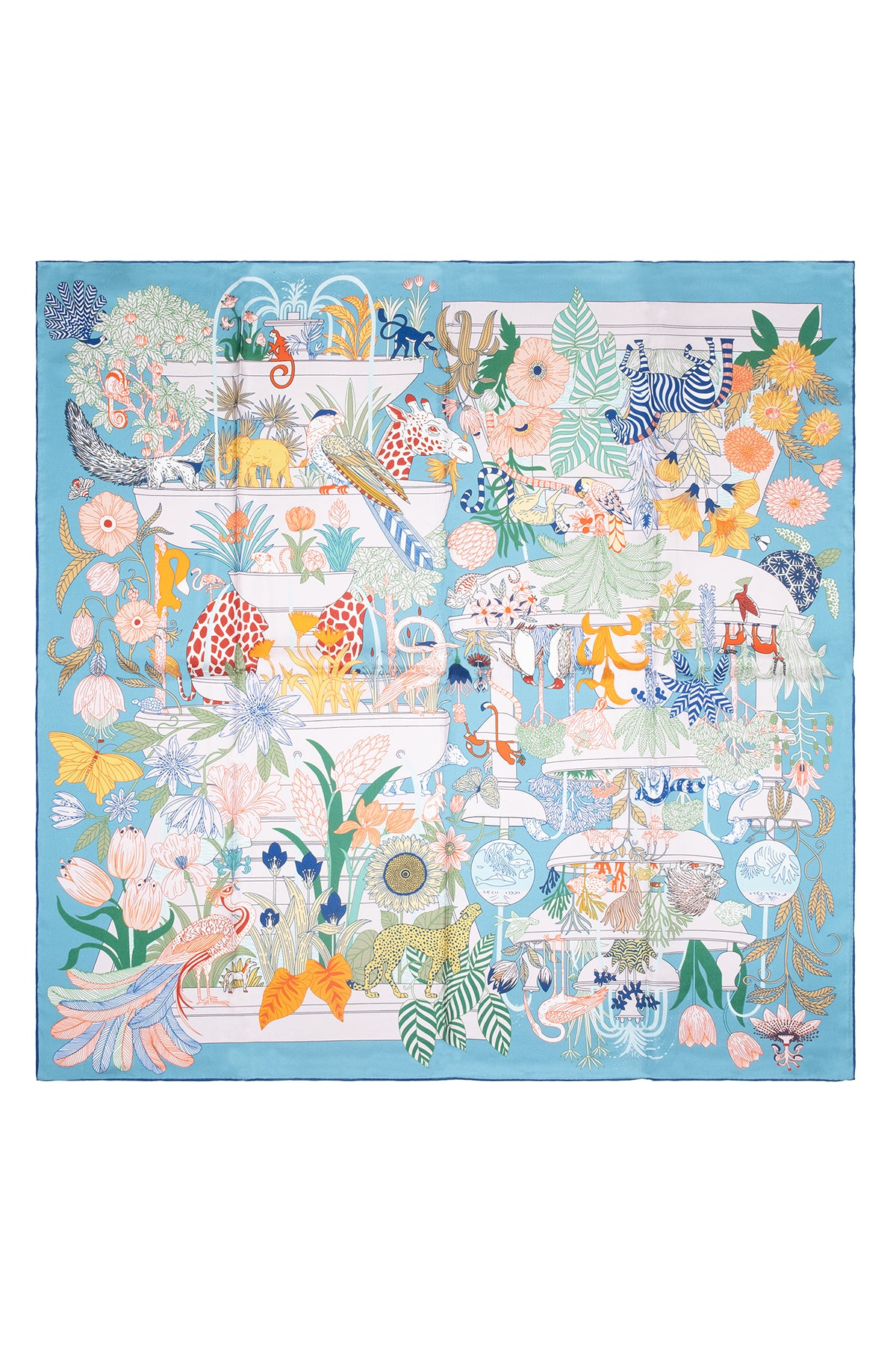 Mavi Lara Saf İpek Baskılı Eşarp 90x90 cm