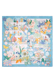 Mavi Lara Saf İpek Baskılı Eşarp 90x90 cm