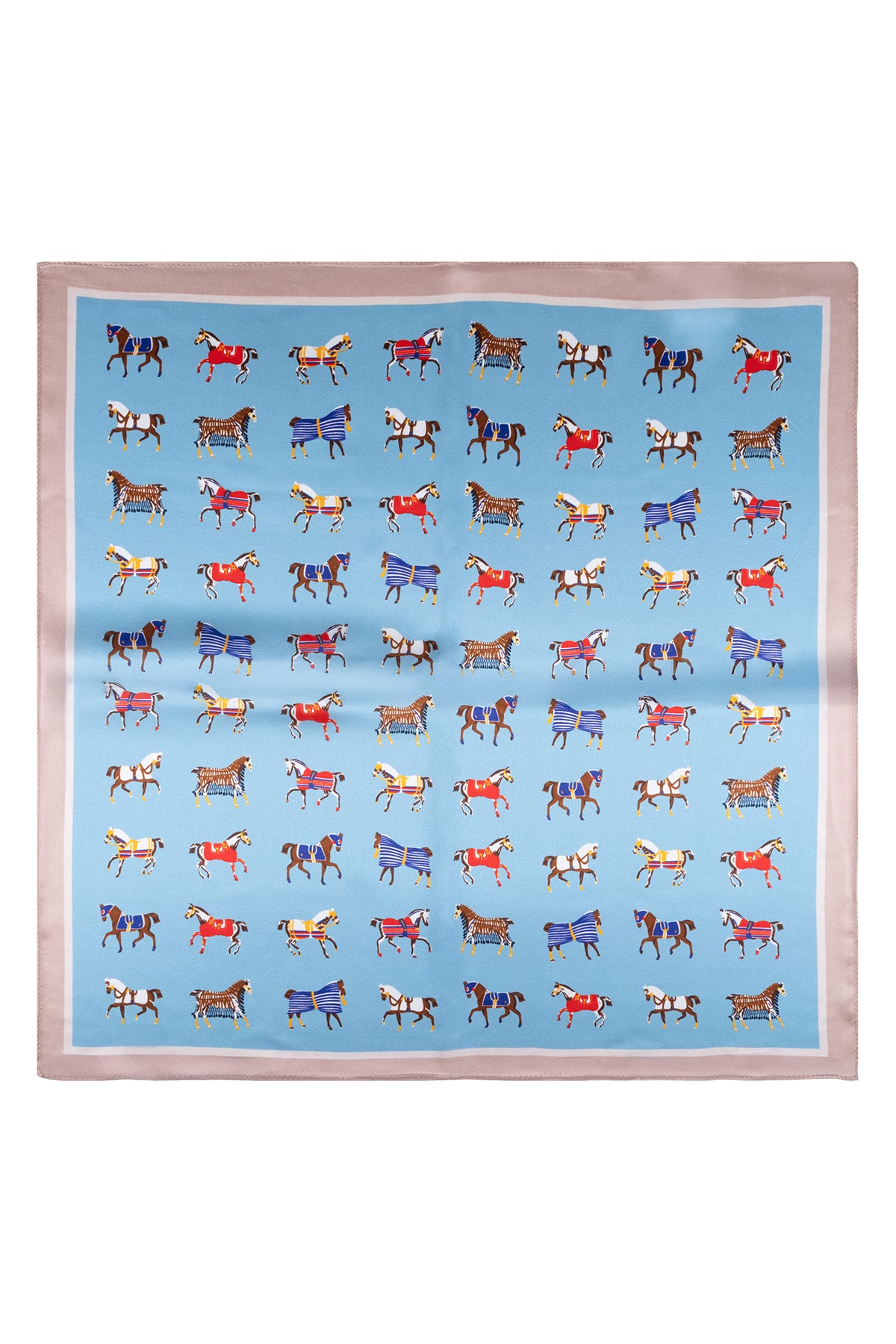 Açık Mavi Bej Laila Saf İpek Kare Eşarp 50x50 cm