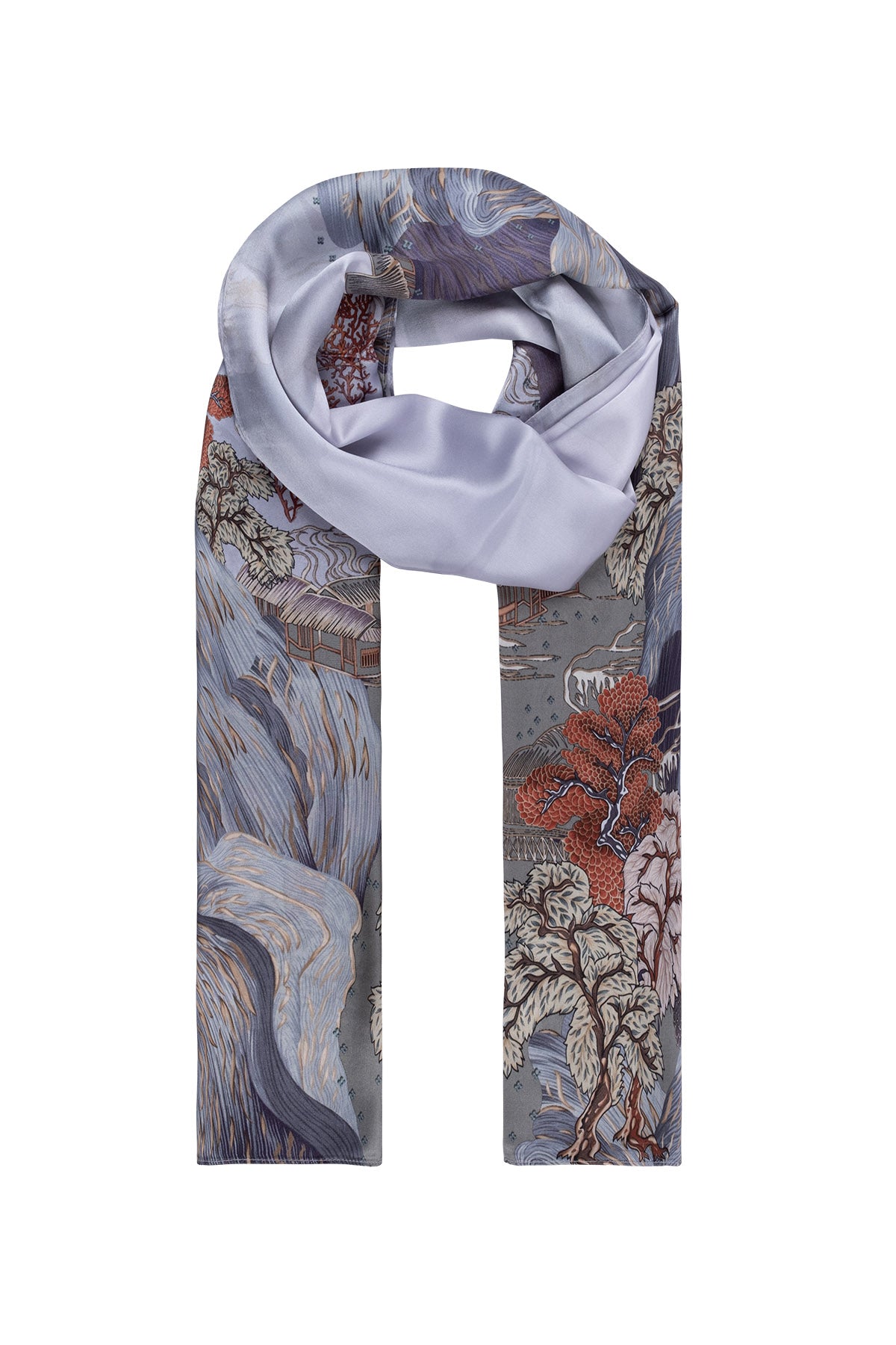 Renkli Oblong Pure Silk Printed Scarf 55*170 24SMWL-105