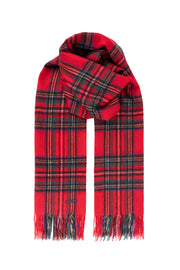 Kırmızı Rose Kaşmir Kareli Şal 79cm x194cm+9cm x 2cm