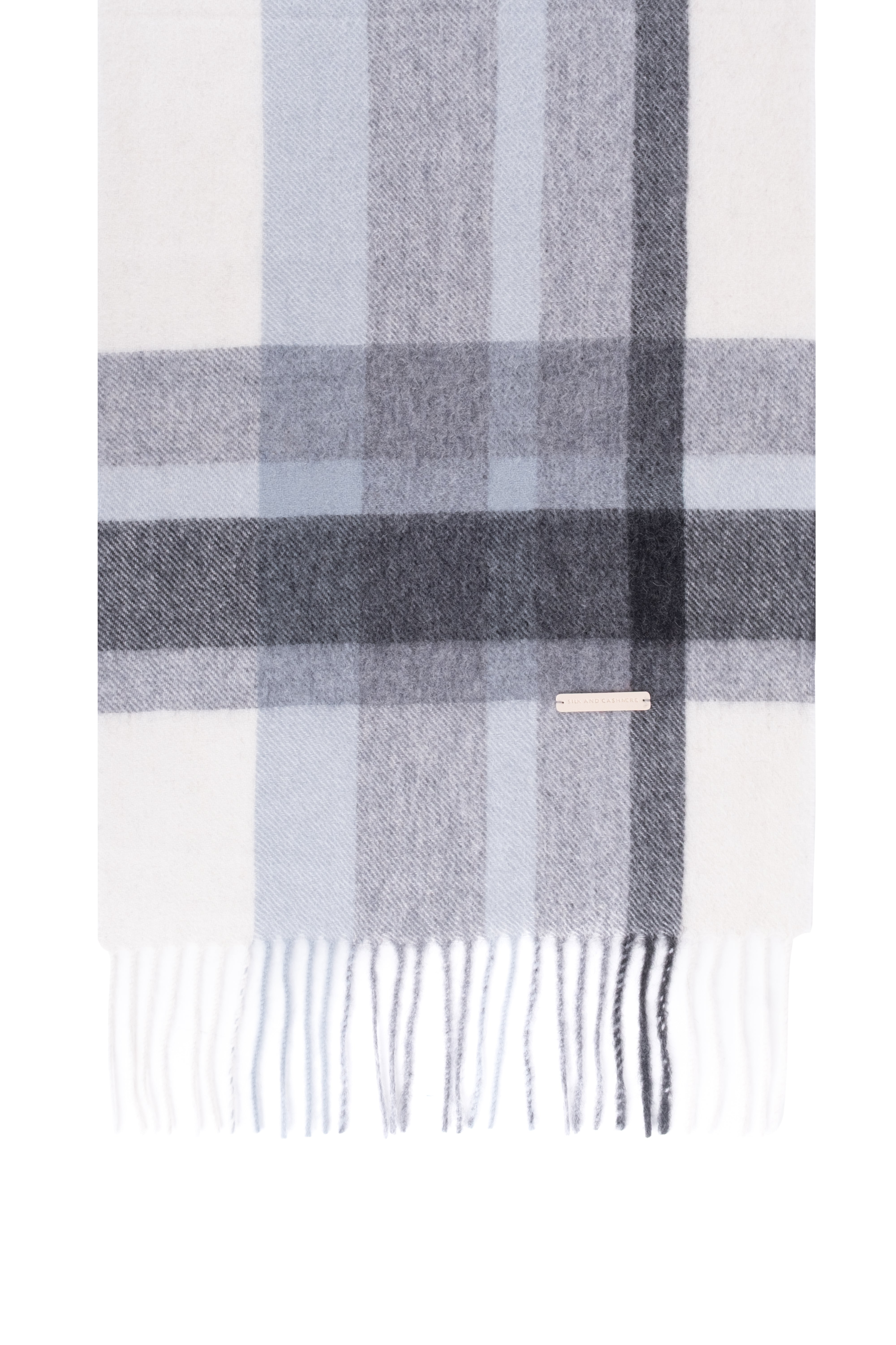 Açık Mavi Patrick Saf Kaşmir Kareli Atkı 30x164 cm