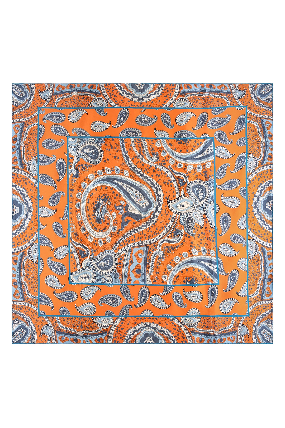 Turuncu Lina Saf İpek Baskılı Kare Eşarp 140x140