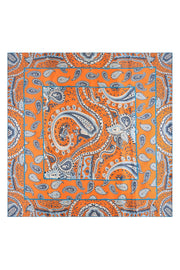 Turuncu Lina Saf İpek Baskılı Kare Eşarp 140x140