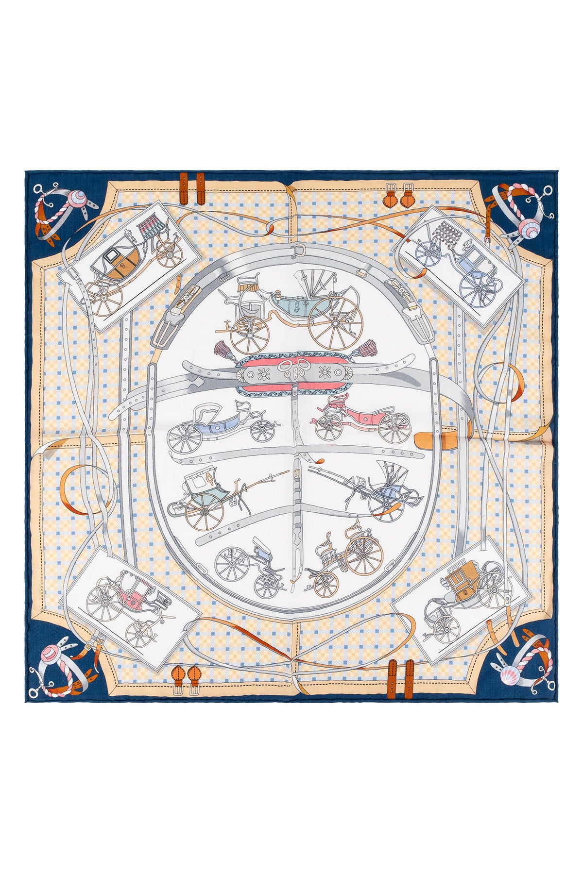 Sarı Lacivert Lea Kaşmir Desenli Kare Eşarp 70x70 cm