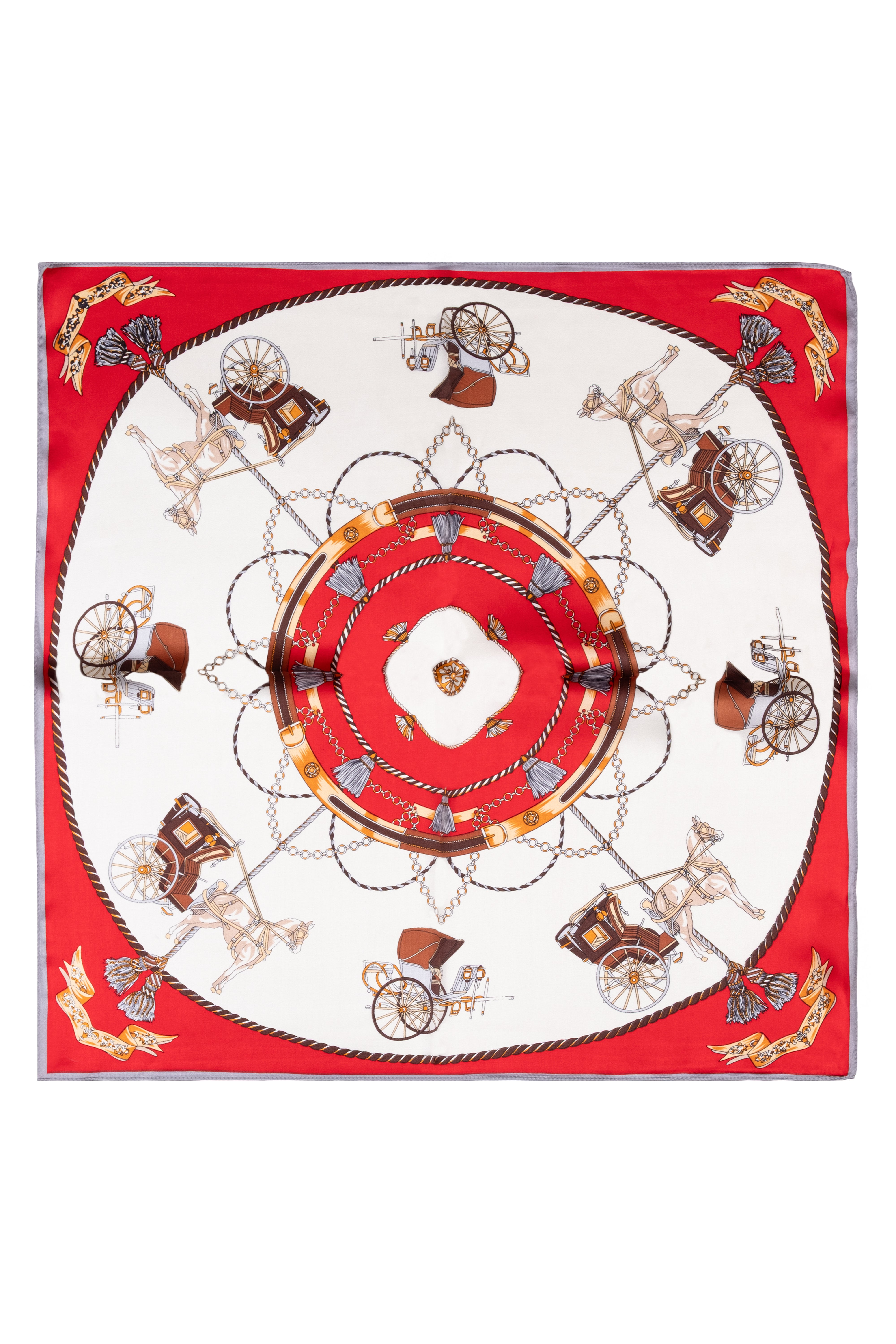 Beyaz Kırmızı Laila Saf İpek Kare Eşarp 50x50 cm