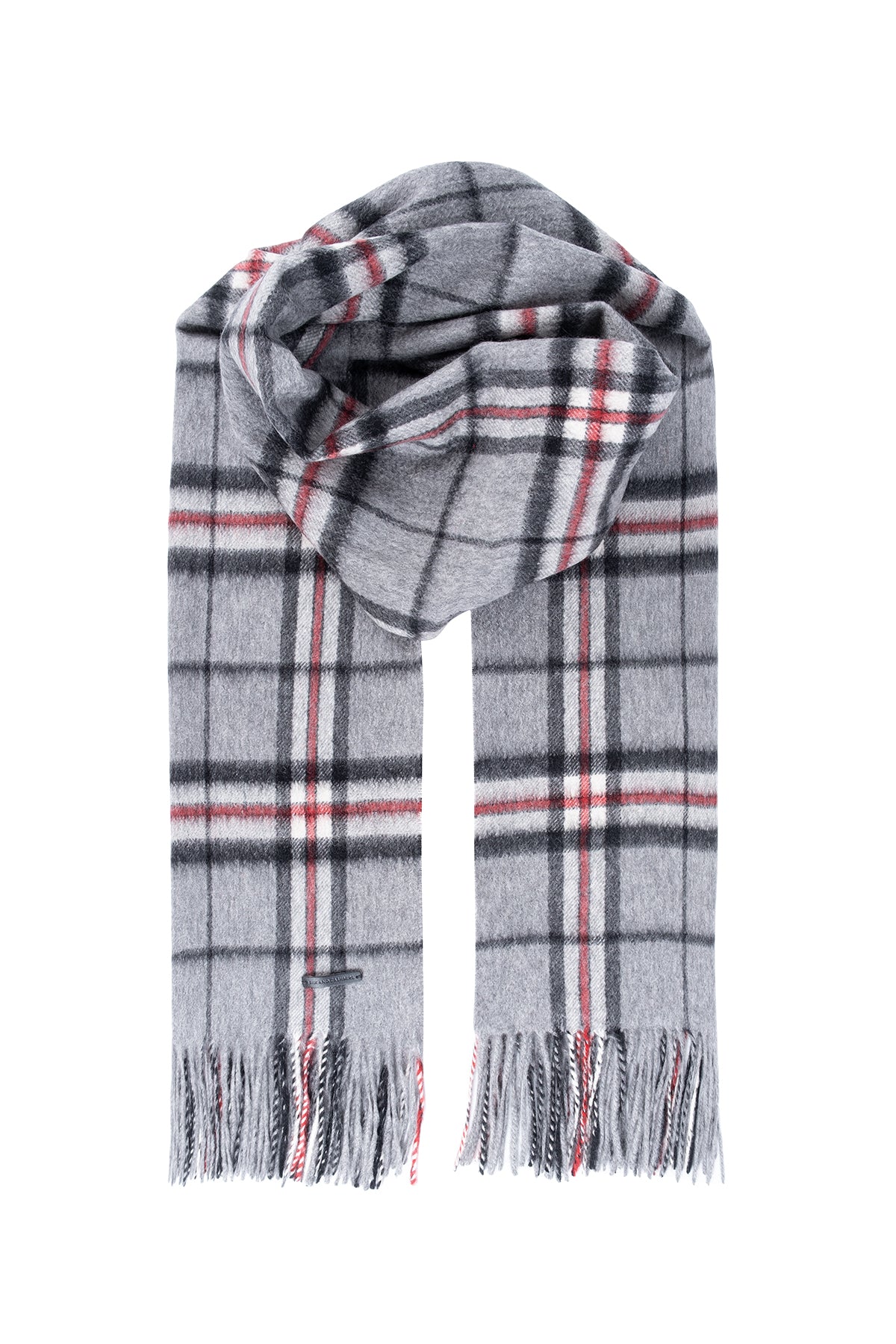 Gri Rose Kaşmir Kareli Şal 79cmx194cm+9cm*2cm