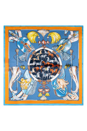 Turuncu Mavi Laila Saf İpek Kare Eşarp 50x50 cm