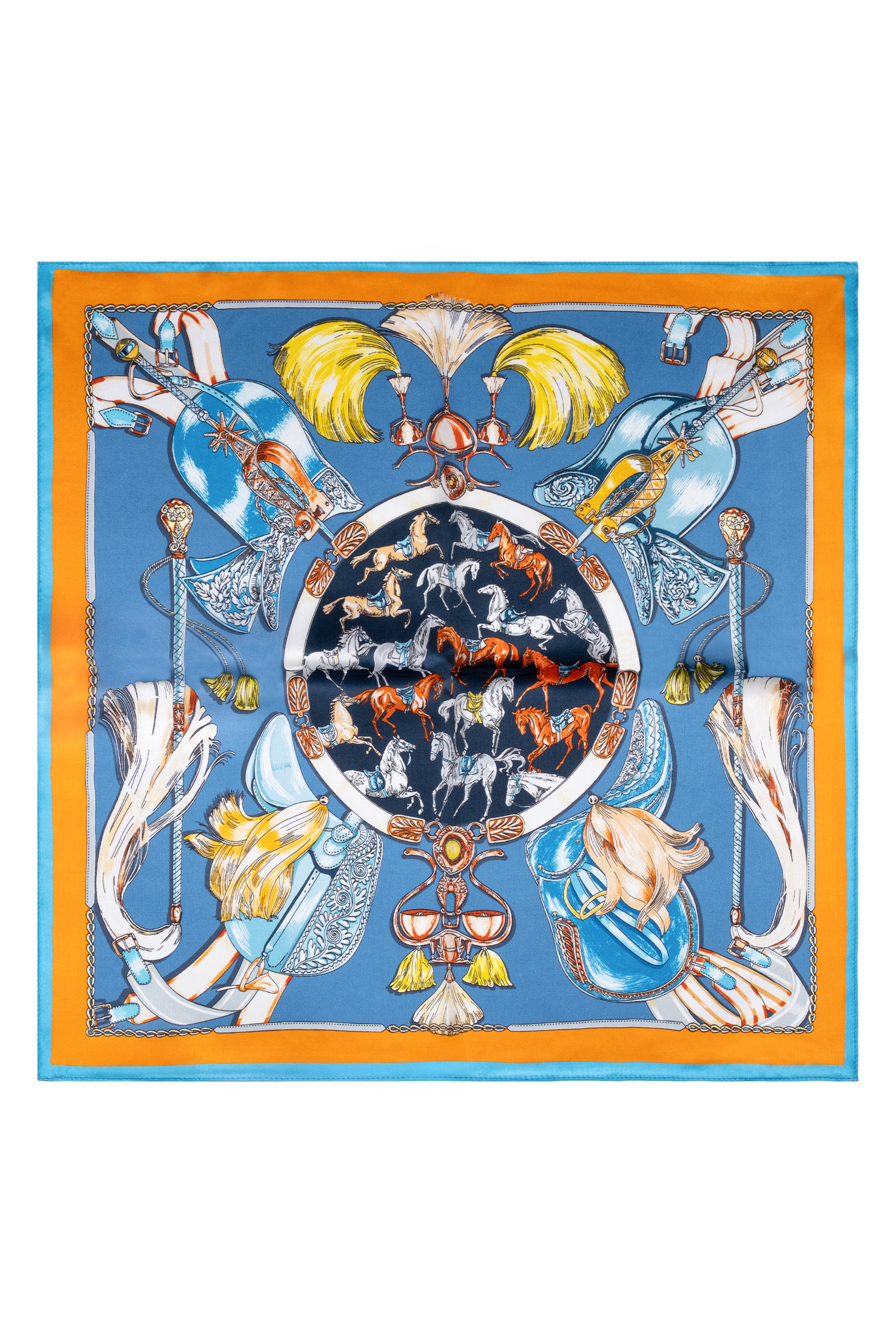 Turuncu Mavi Laila Saf İpek Kare Eşarp 50x50 cm