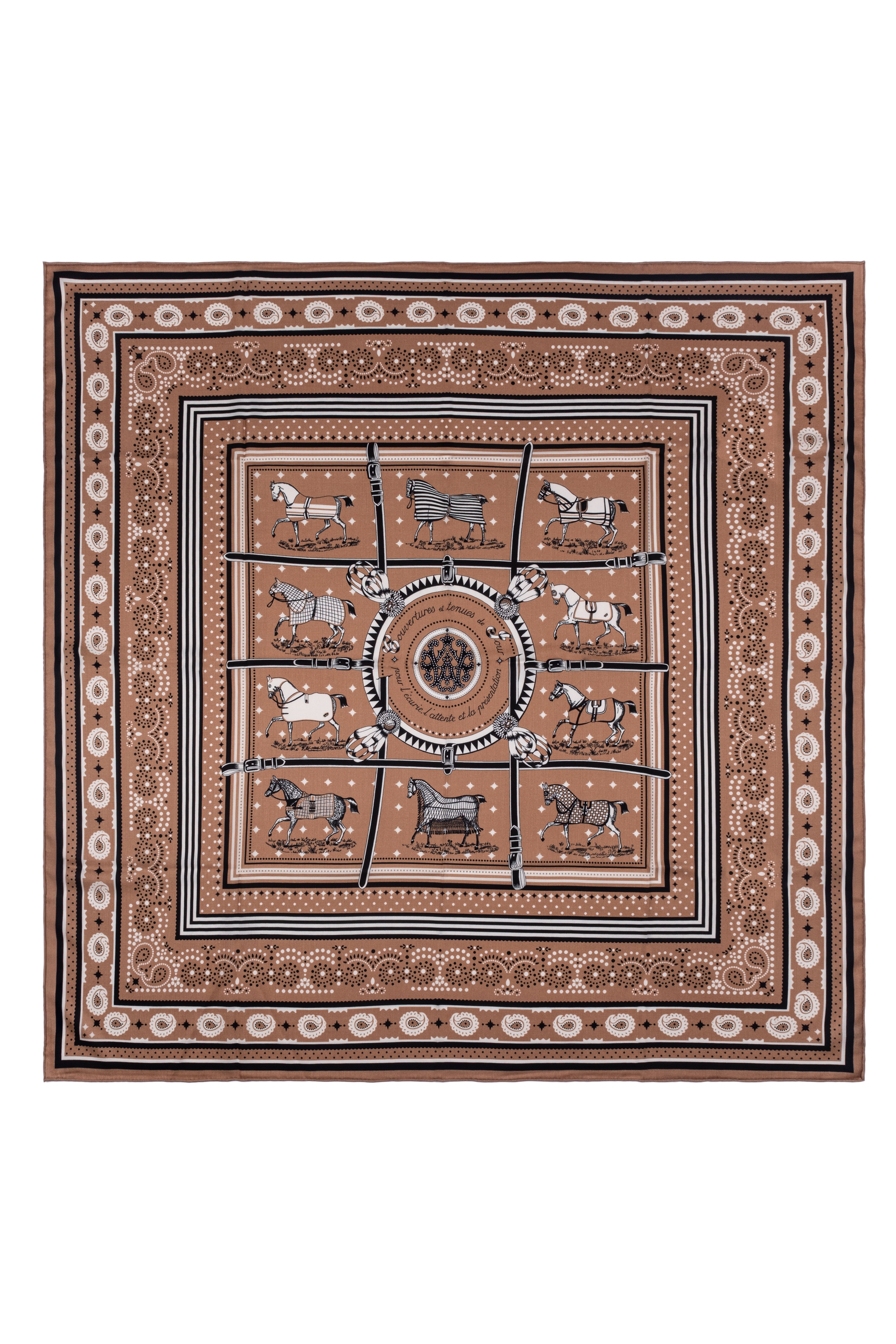 Koyu Bej Linda Saf Kaşmir Desenli Kare Eşarp 140x140 cm