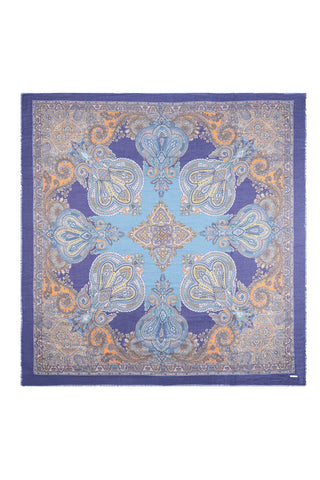 Lacivert Jas Desenli Kare Şal 140x140 cm
