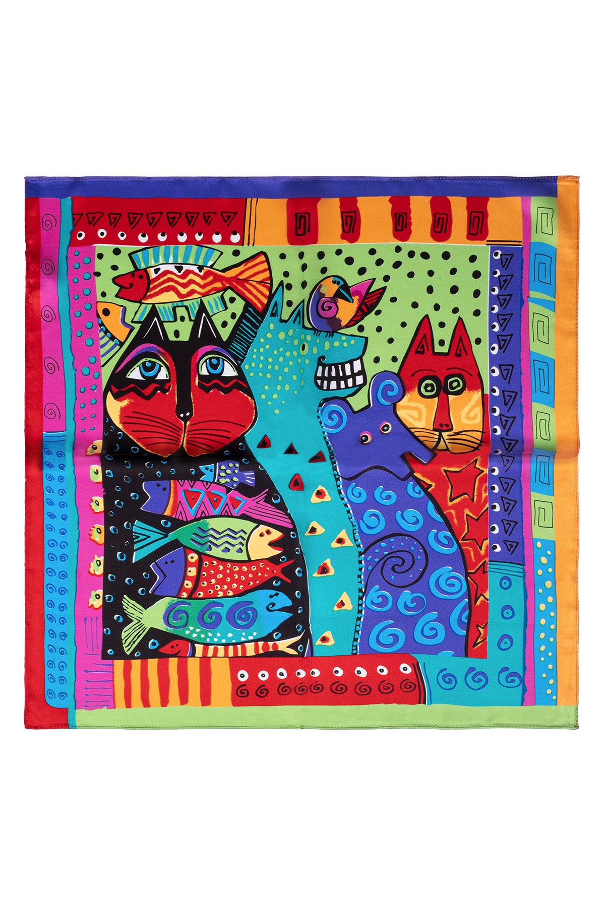 Renkli Laila Saf İpek Kare Eşarp 50x50 cm