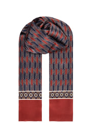 Bordo Lacivert Luciana İpek Desenli Fular 55x170 cm