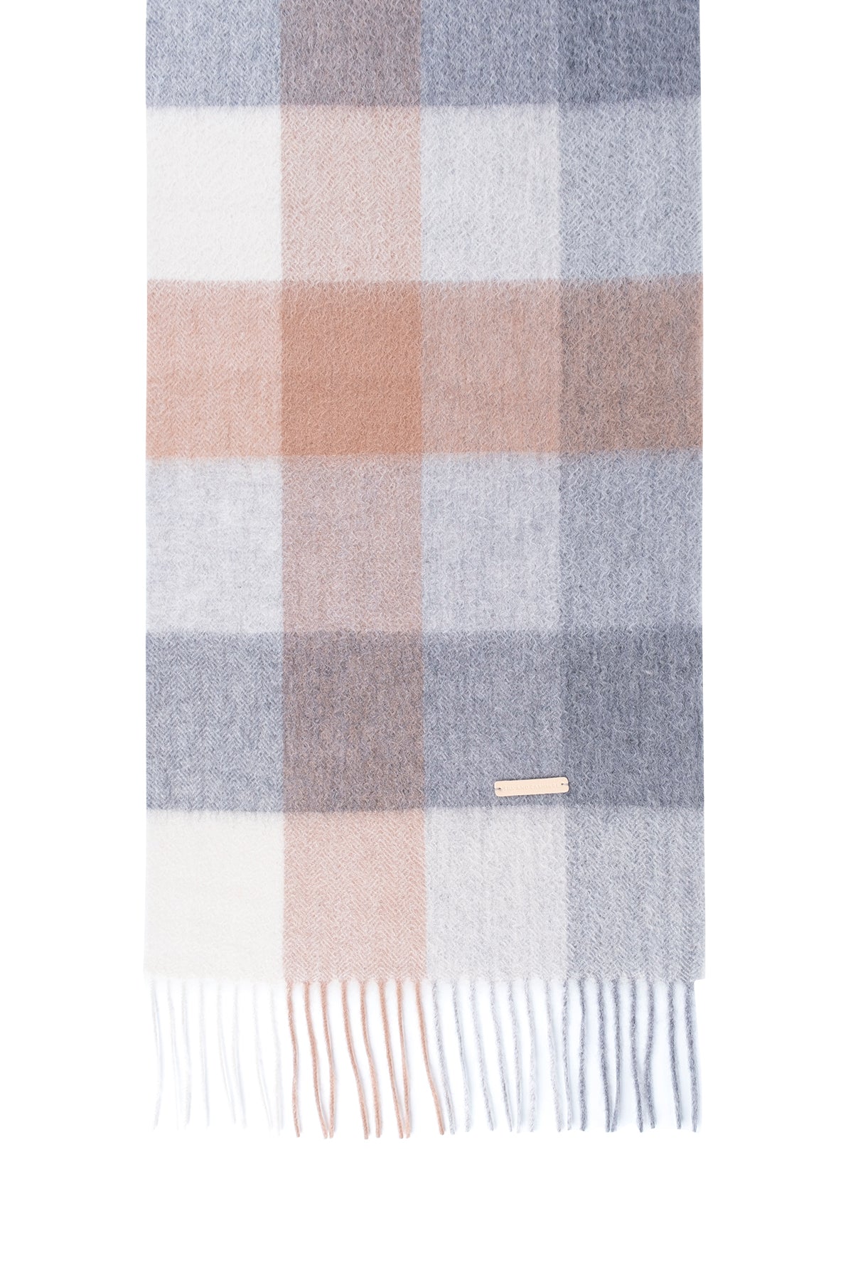 Gri Bej Patrick Saf Kaşmir Kareli Atkı 30x164 cm