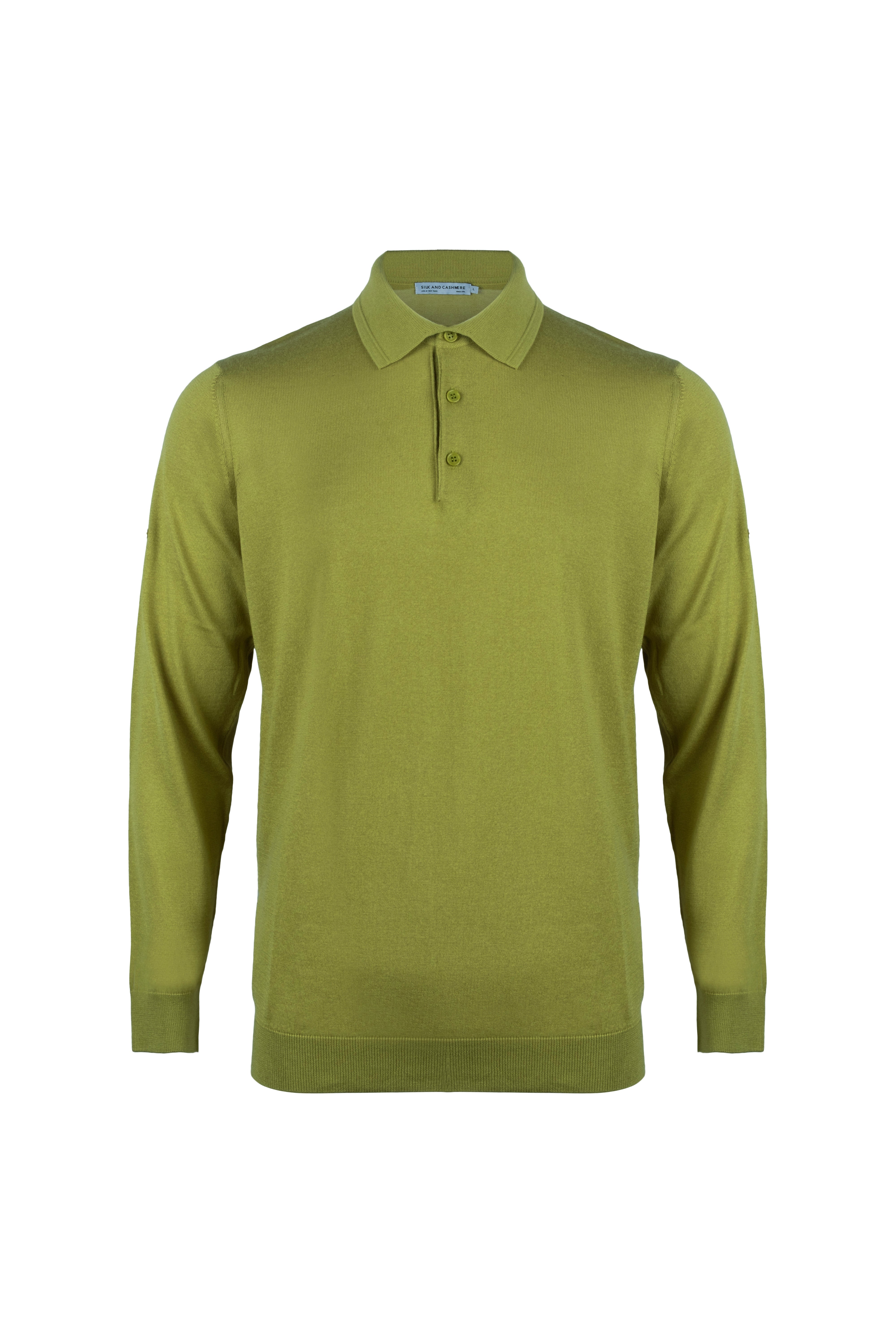 Wasabi Yeşili Paul İpek Kaşmir Polo Yaka Triko