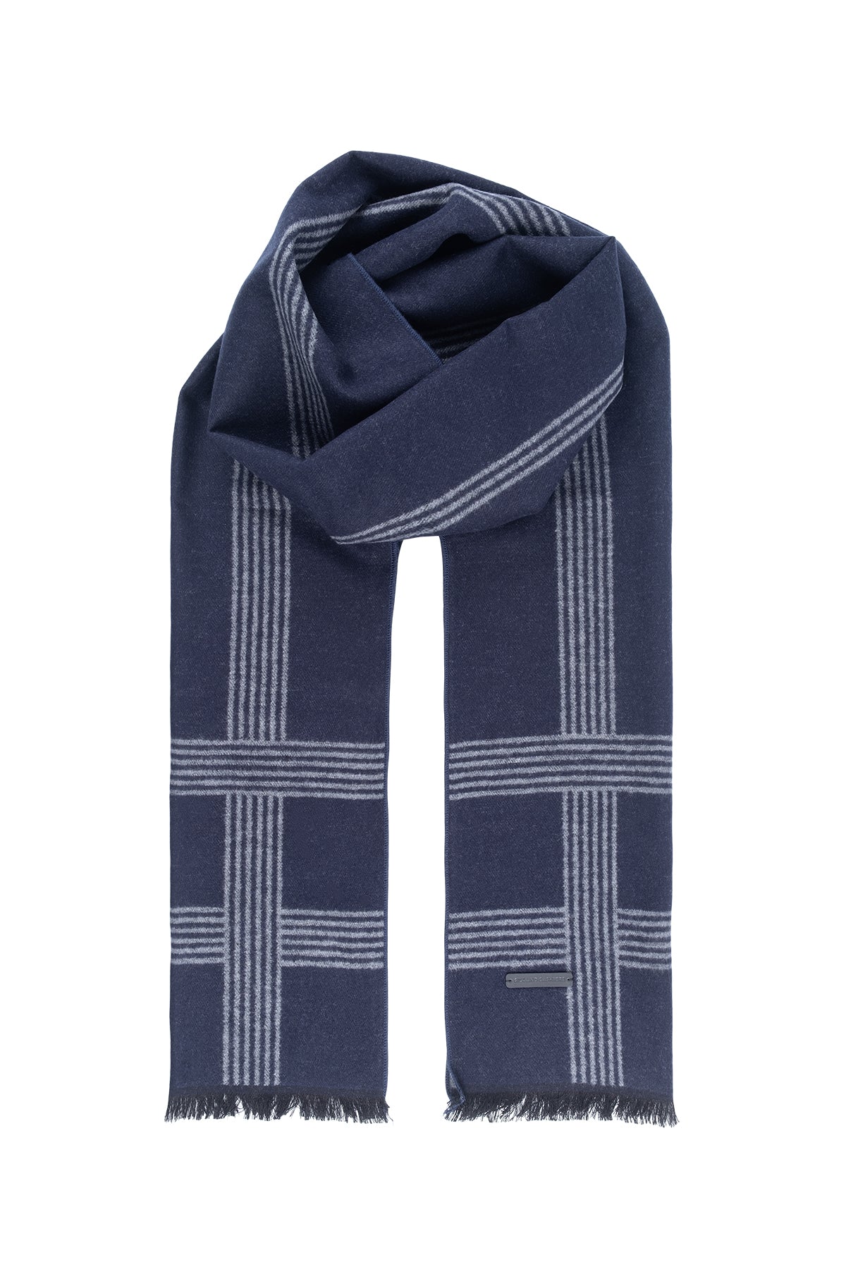 Lacivert Lotus Saf İpek Desenli Atkı 30*177+2cm