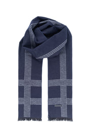 Lacivert Lotus Saf İpek Desenli Atkı 30*177+2cm