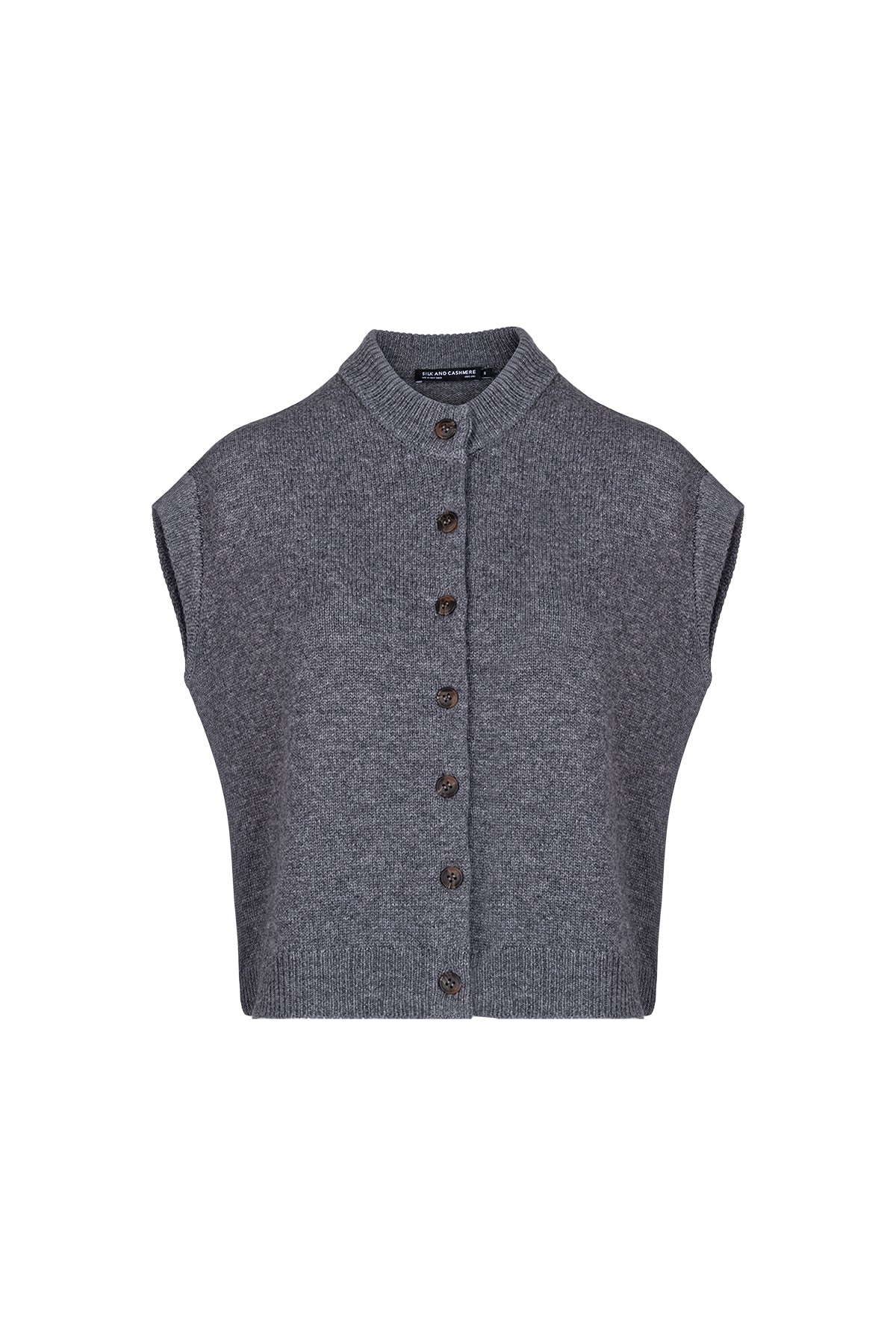 Gri Elena Saf Kaşmir Yuvarlak Yaka Yelek