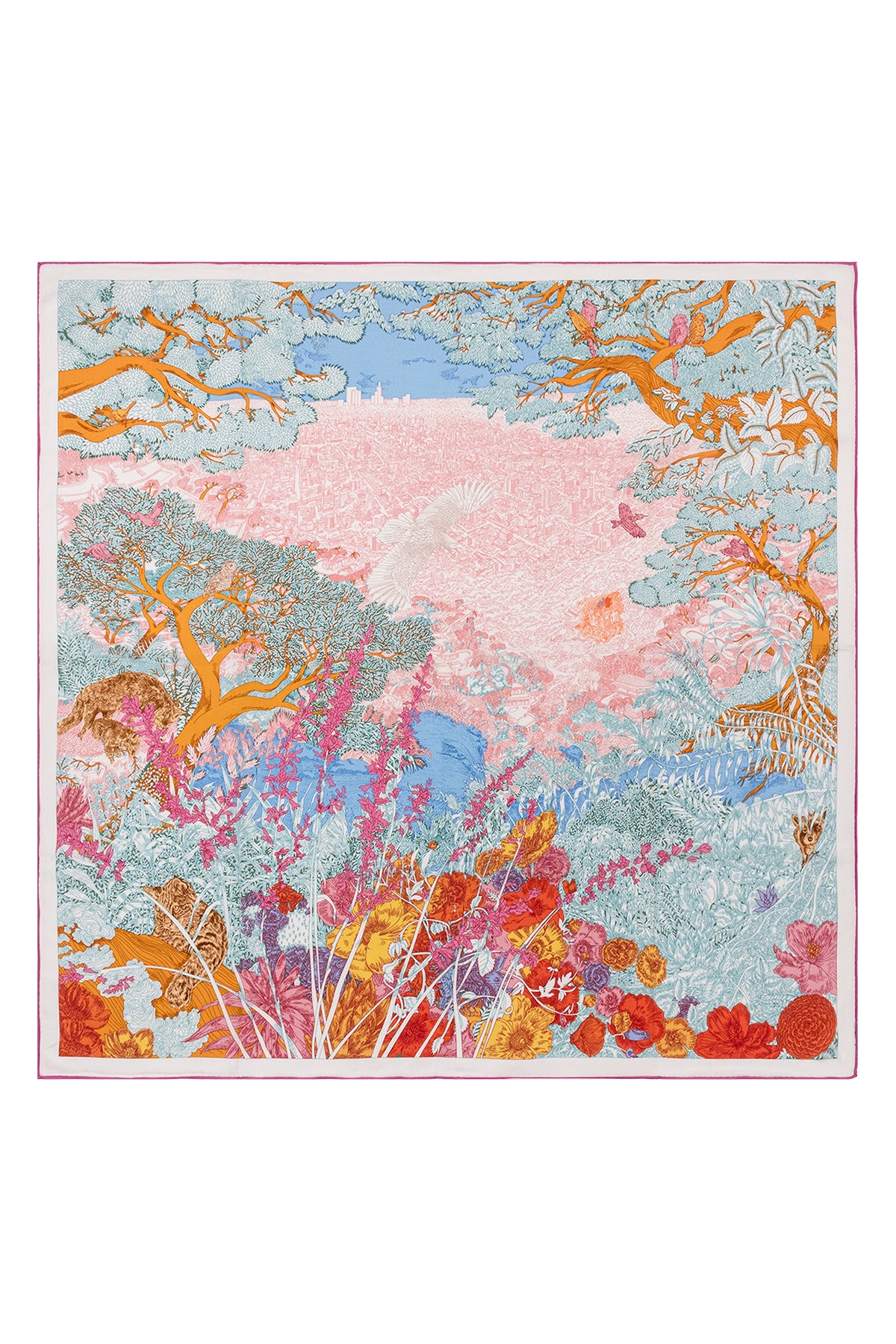 Fuşya Lila Linda Kaşmir Desenli Kare Eşarp 140x140 cm