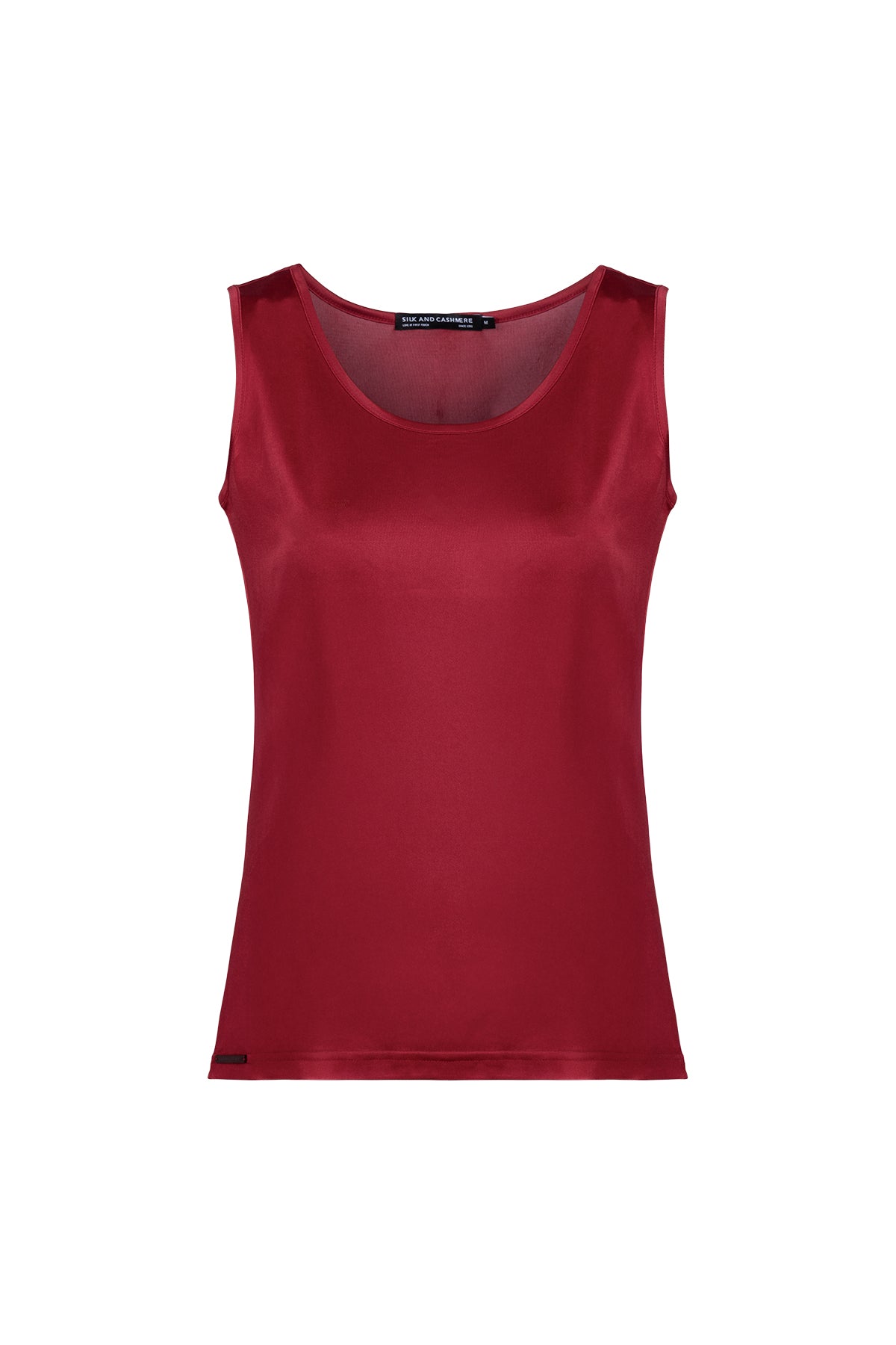 Şarap Marina İpekli Yuvarlak Yaka Kolsuz T-Shirt