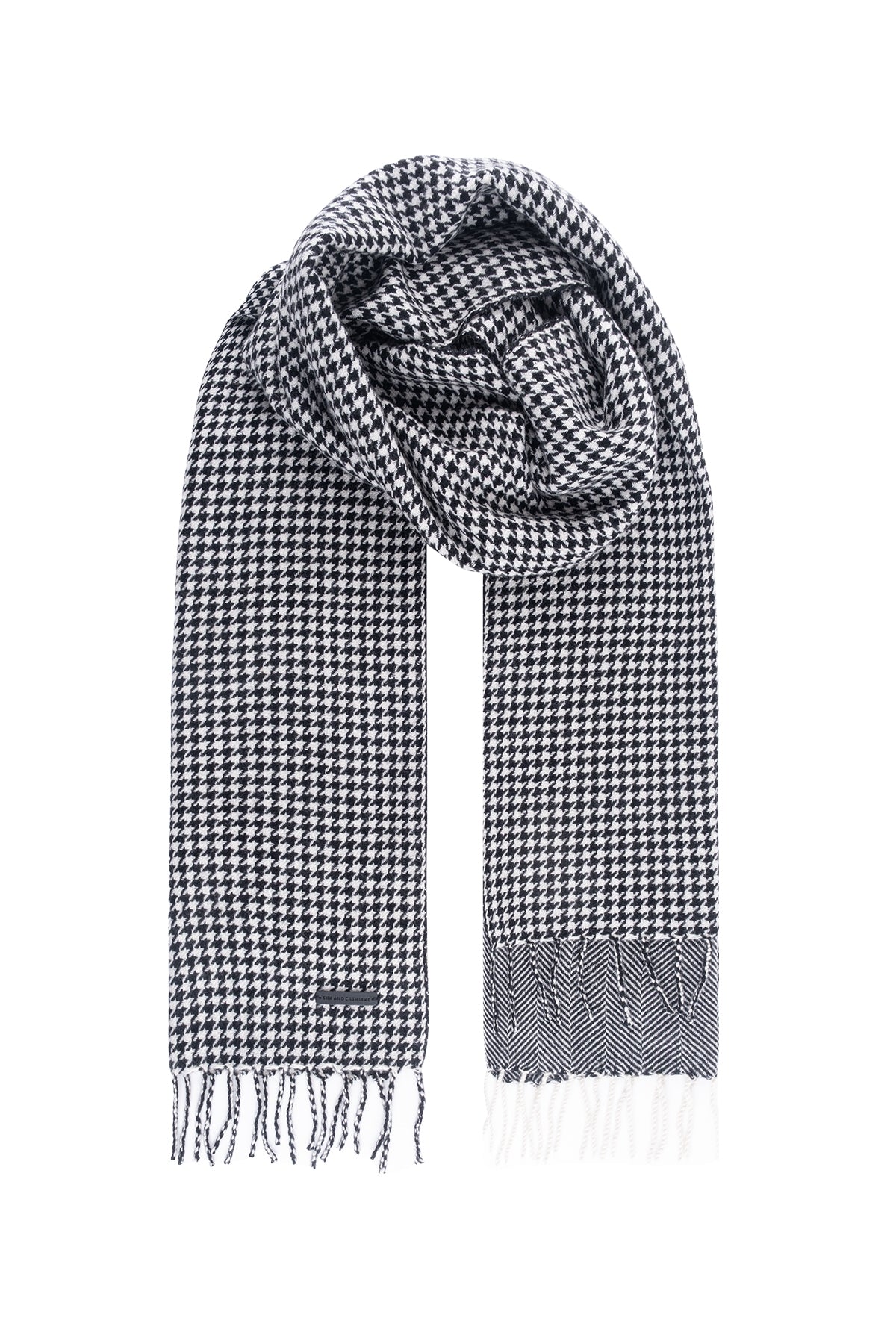 Siyah Saf Kaşmir Kaz Ayağı Kareli Şal 60x180 cm