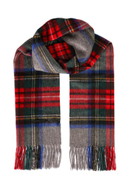 Kırmızı Gri Saf Kaşmir Patrick Kareli Atkı 30x180 cm