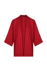 Kırmızı Kostir Saf Kaşmir Derin V Yaka Triko Hırka