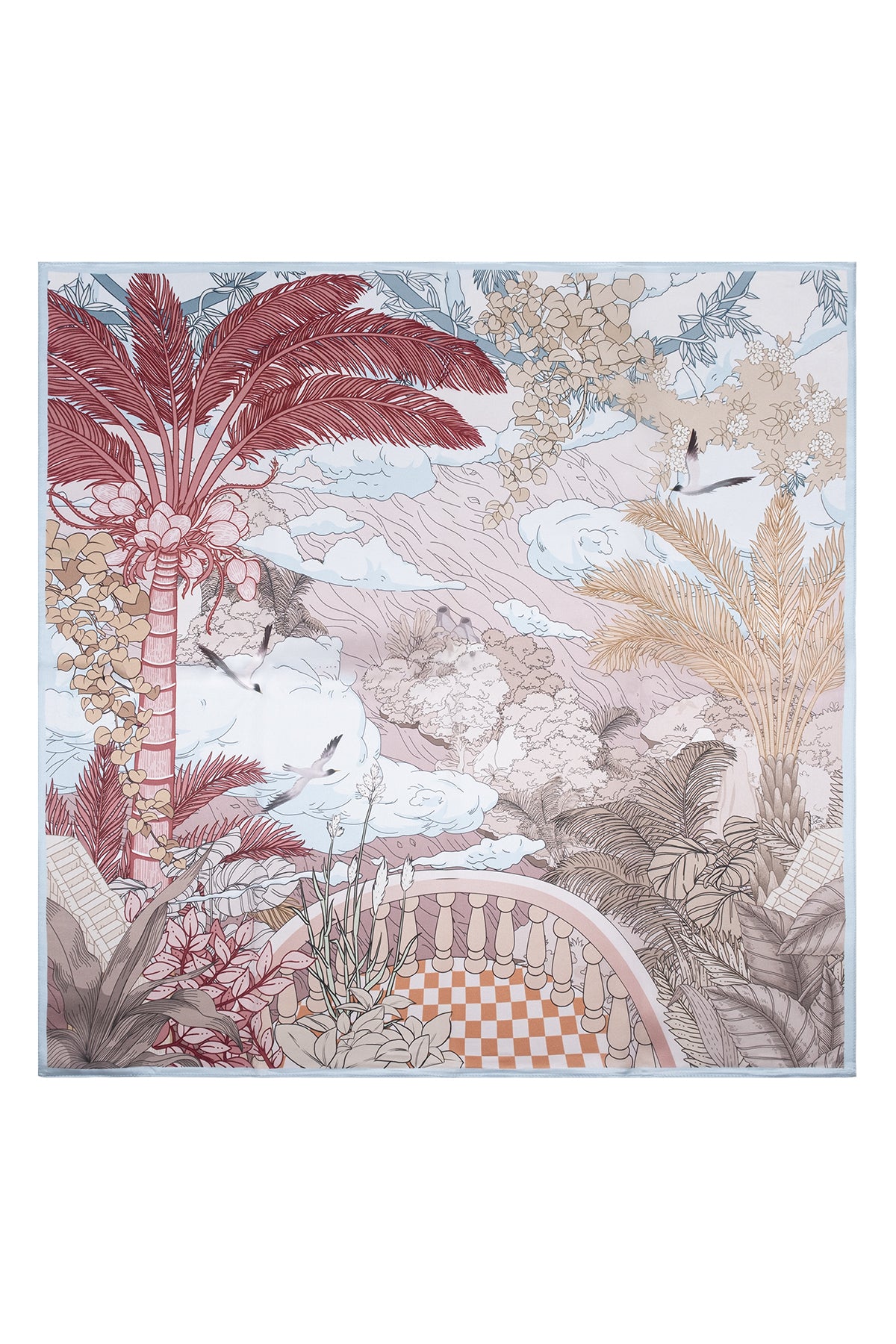 Açık Mavi Lara Saf İpek Baskılı Eşarp 90x90 cm