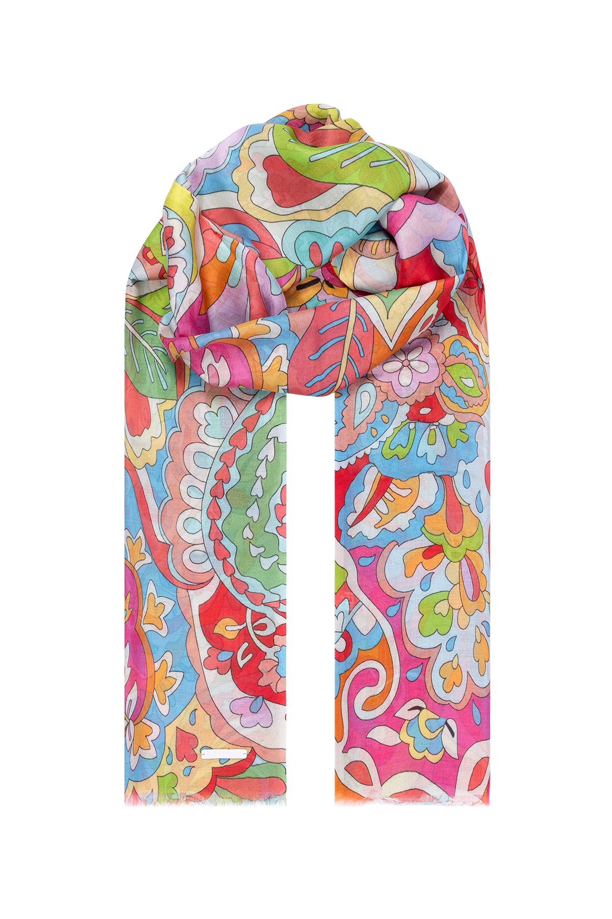 Pembe Jas İpekli Renkli Desenli Şal 70x180