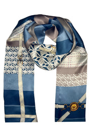 Mavi Oblong Saf İpek Roma Fular 50x70 cm