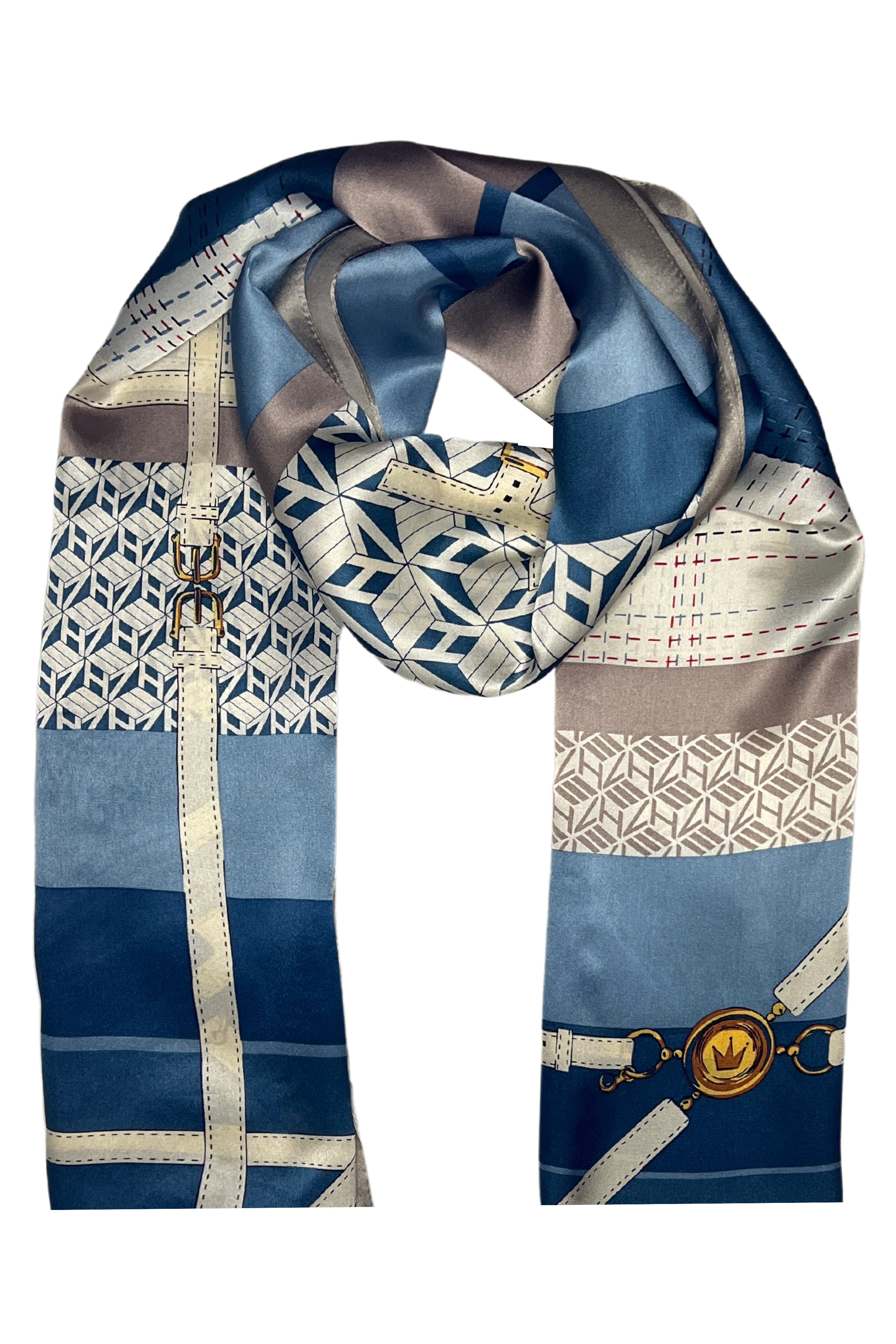 Mavi Oblong Saf İpek Roma Fular 50x70 cm