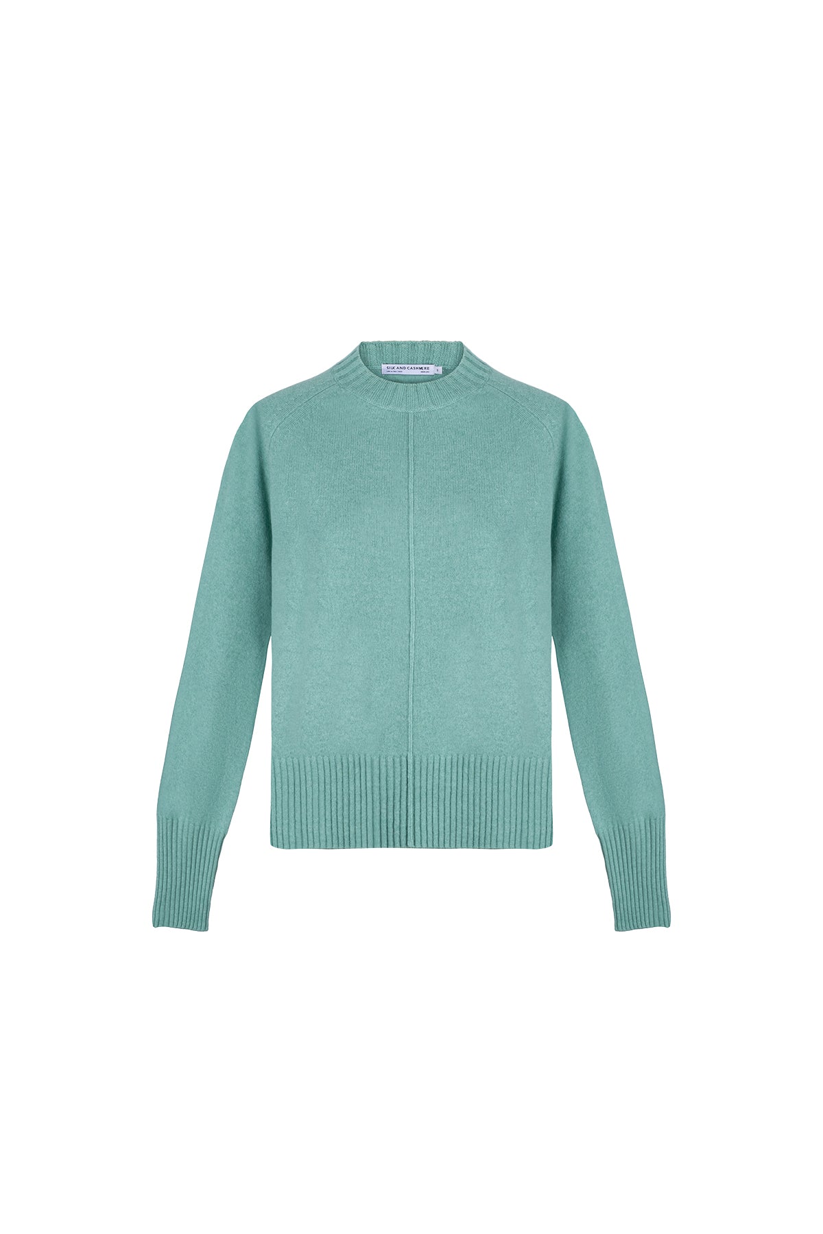 Nil Yeşili Carla Saf Kaşmir Yuvarlak Yaka Kazak