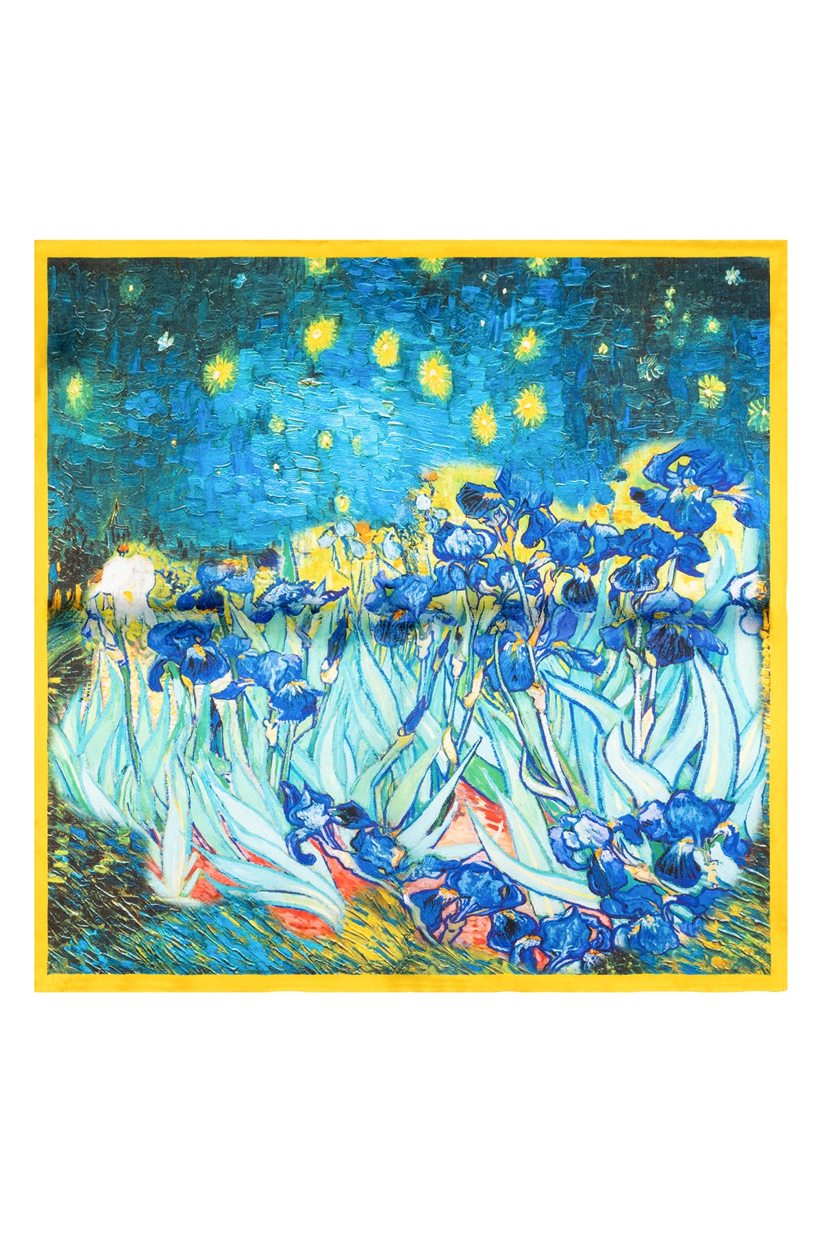 Mavi Sarı Laila Saf İpek Kare Eşarp 50x50 cm