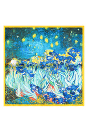 Mavi Sarı Laila Saf İpek Kare Eşarp 50x50 cm