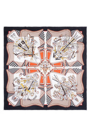 Bej Siyah Lara Saf İpek Baskılı Eşarp 90x90 cm