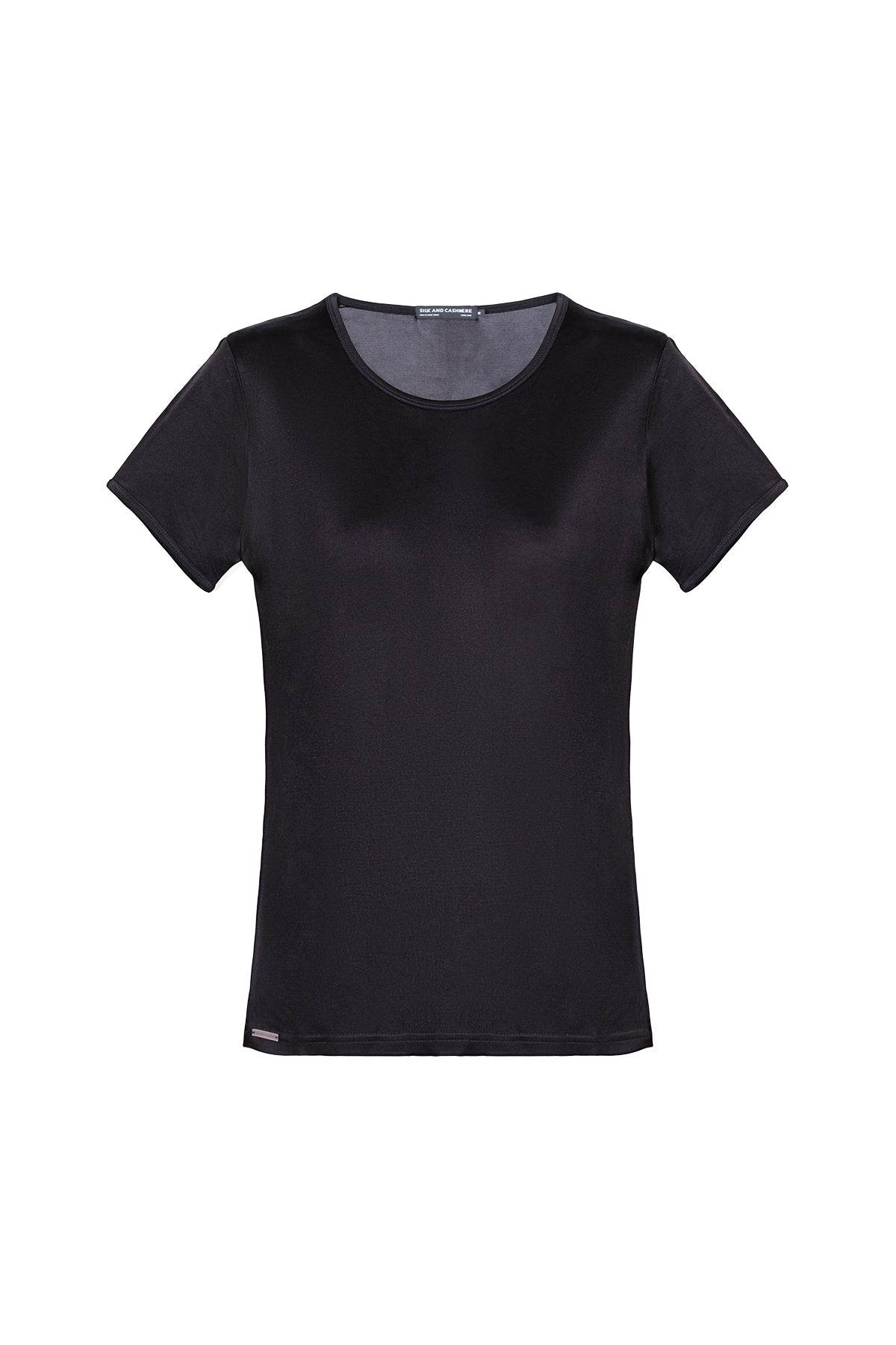 Siyah Marina İpekli Yuvarlak Yaka Kısa Kollu T-Shirt