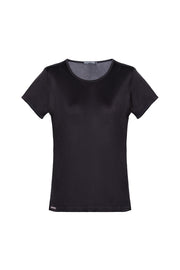 Siyah Marina İpekli Yuvarlak Yaka Kısa Kollu T-Shirt