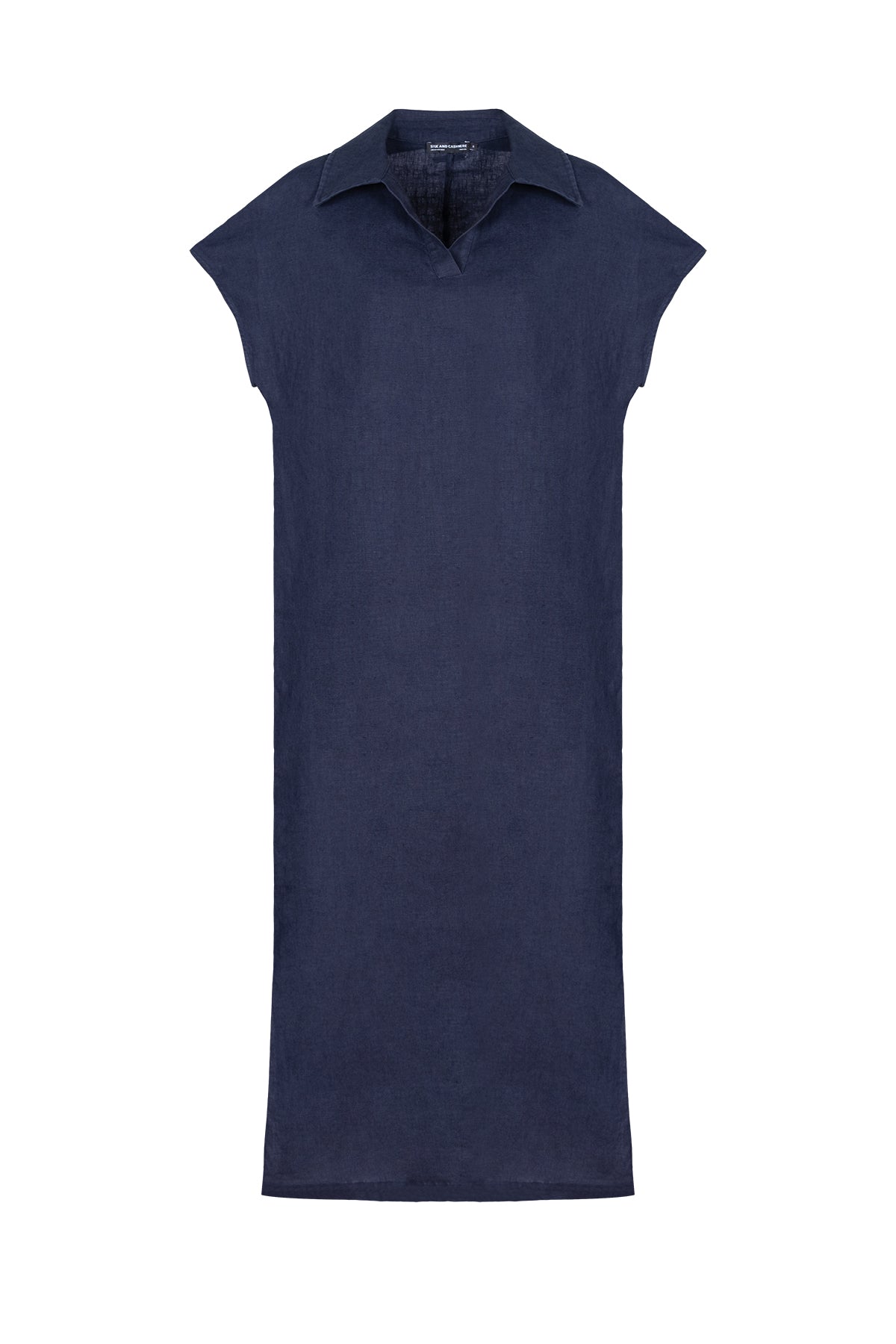 Lacivert Kate Keten Polo Yaka Elbise