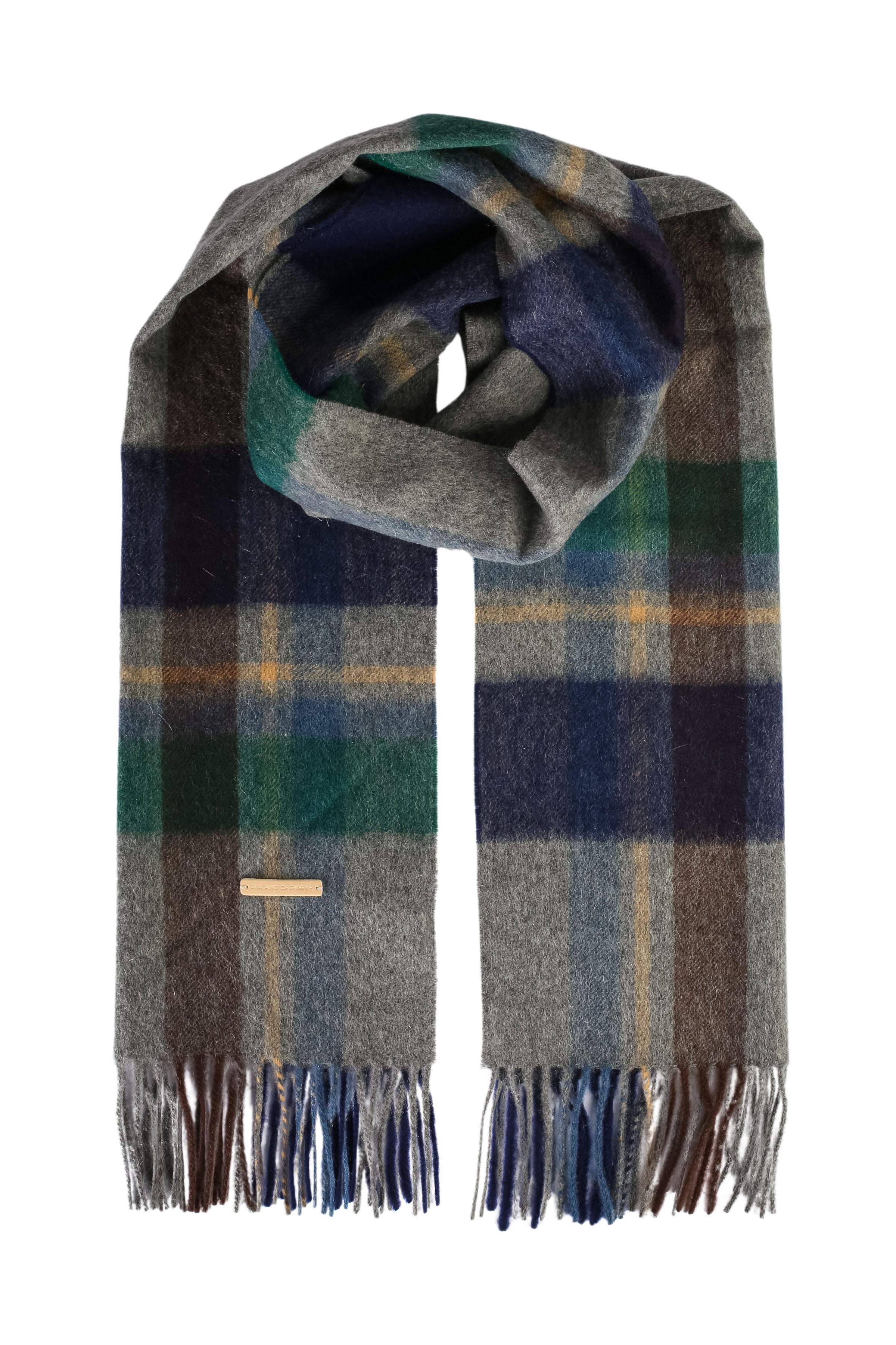 Lacivert Saf Kaşmir Patrick Kareli Atkı 30x180 cm