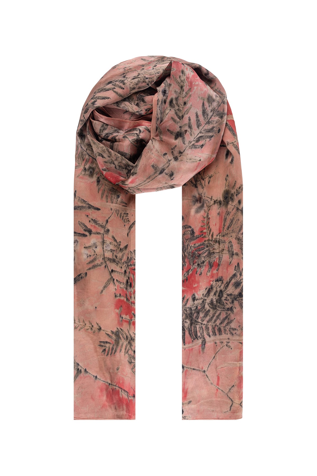 Gül Kurusu Saf İpek El Baskısı Ekolojik Şal 90 x 200 cm