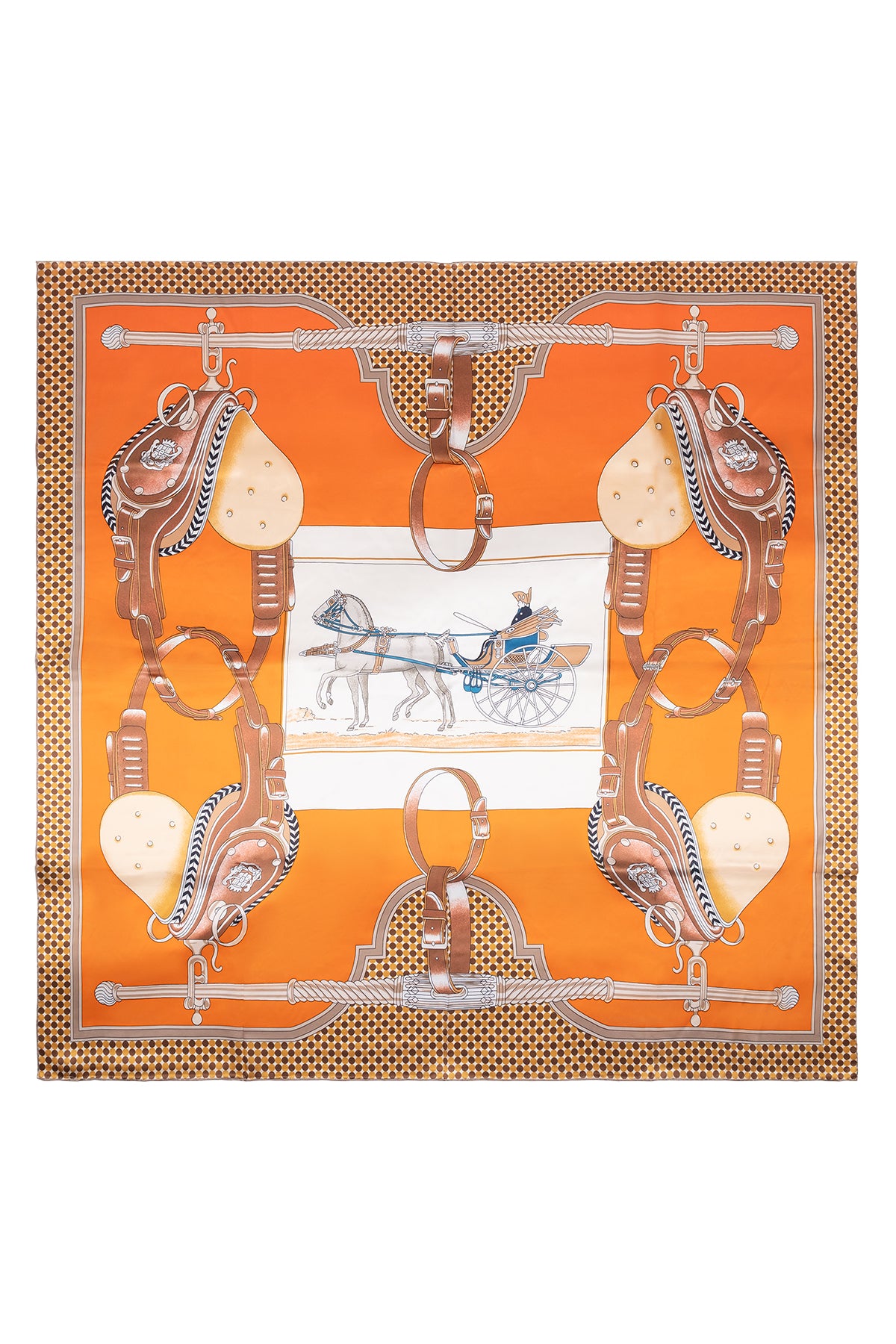 Turuncu Bej Lina Saf İpek Baskılı Şal 140x140cm