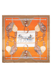 Turuncu Bej Lina Saf İpek Baskılı Şal 140x140cm