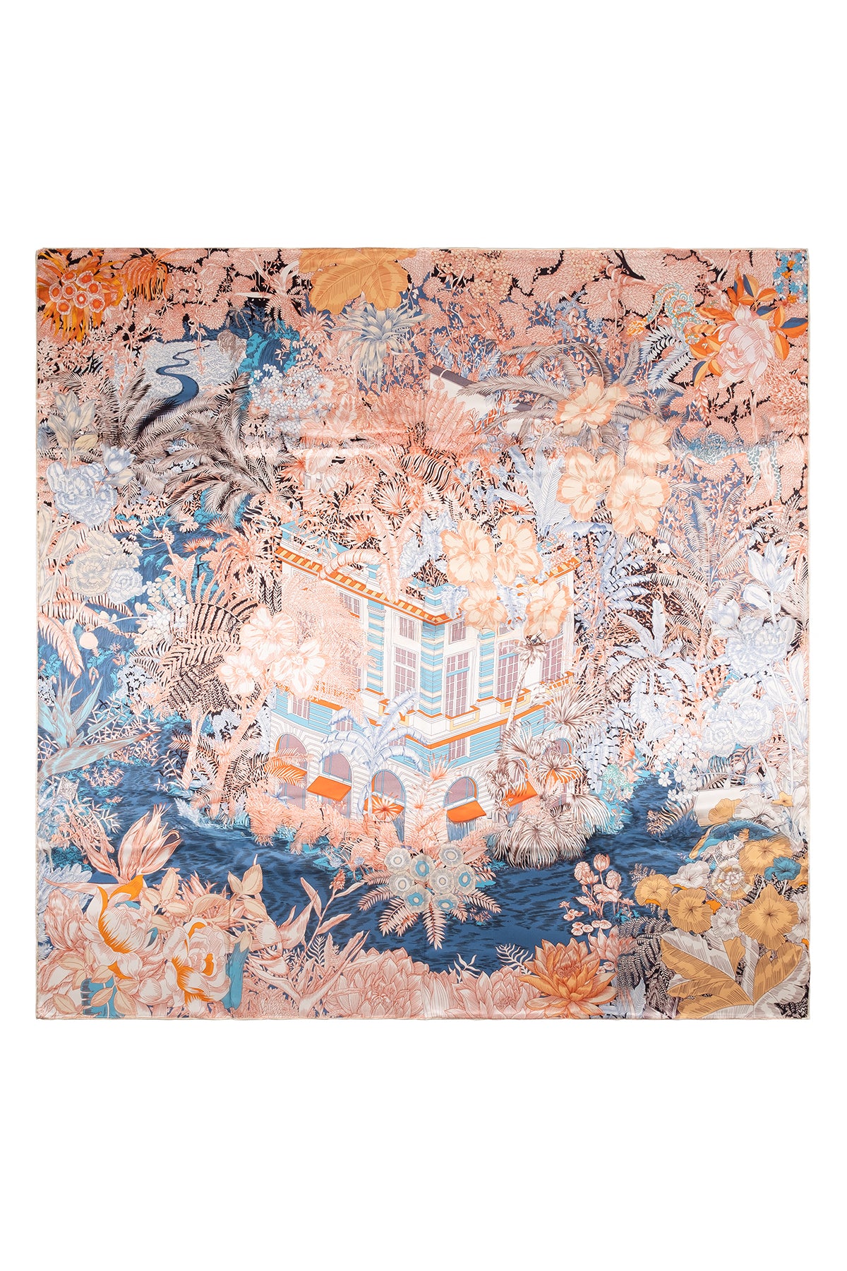 Sarı Lina Saf İpek Desenli Kare Eşarp 140x140  cm