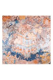 Sarı Lina Saf İpek Desenli Kare Eşarp 140x140  cm