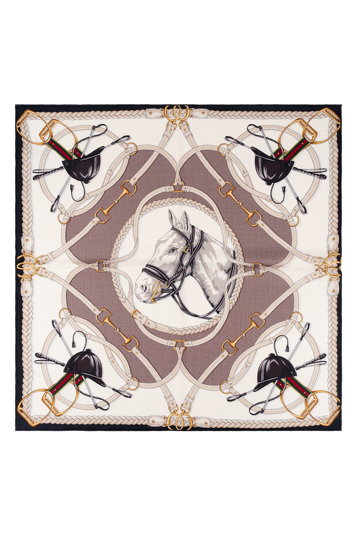 Bej Beyaz Lea Kaşmir Desenli Kare Eşarp 70x70 cm