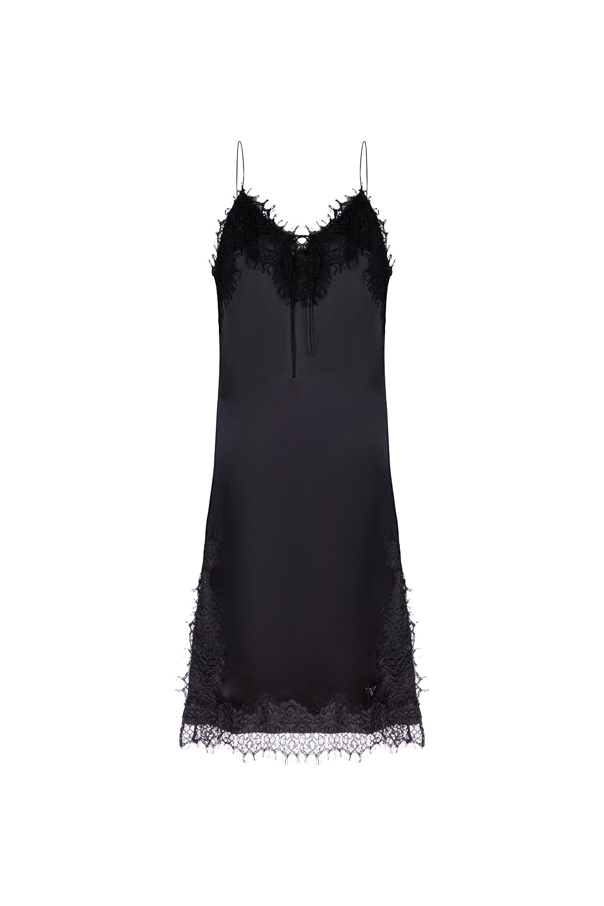 Siyah Paris Saf İpek Dantel Detaylı Elbise