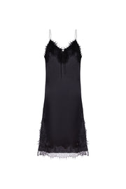 Siyah Paris Saf İpek Dantel Detaylı Elbise