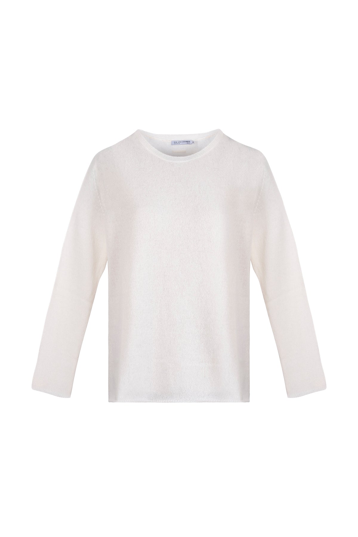 Beyaz Alexia Saf Kaşmir Yuvarlak Yaka Salaş Kazak